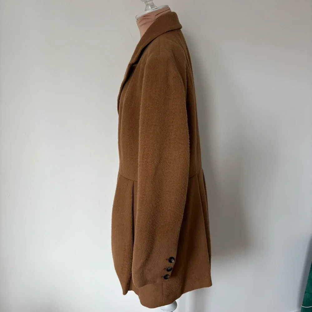 Peruvian Connection Swampscott Baby Alpaca Camel Brown Box Pleated Coat Size 12